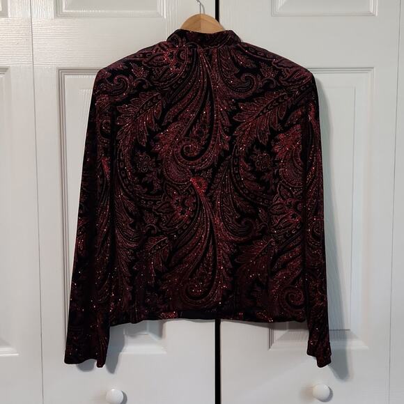 Vintage Sheri Martin Women's Black Velvet Red Sequin Jacket Overcoat SM Romantic - Picture 2 of 10